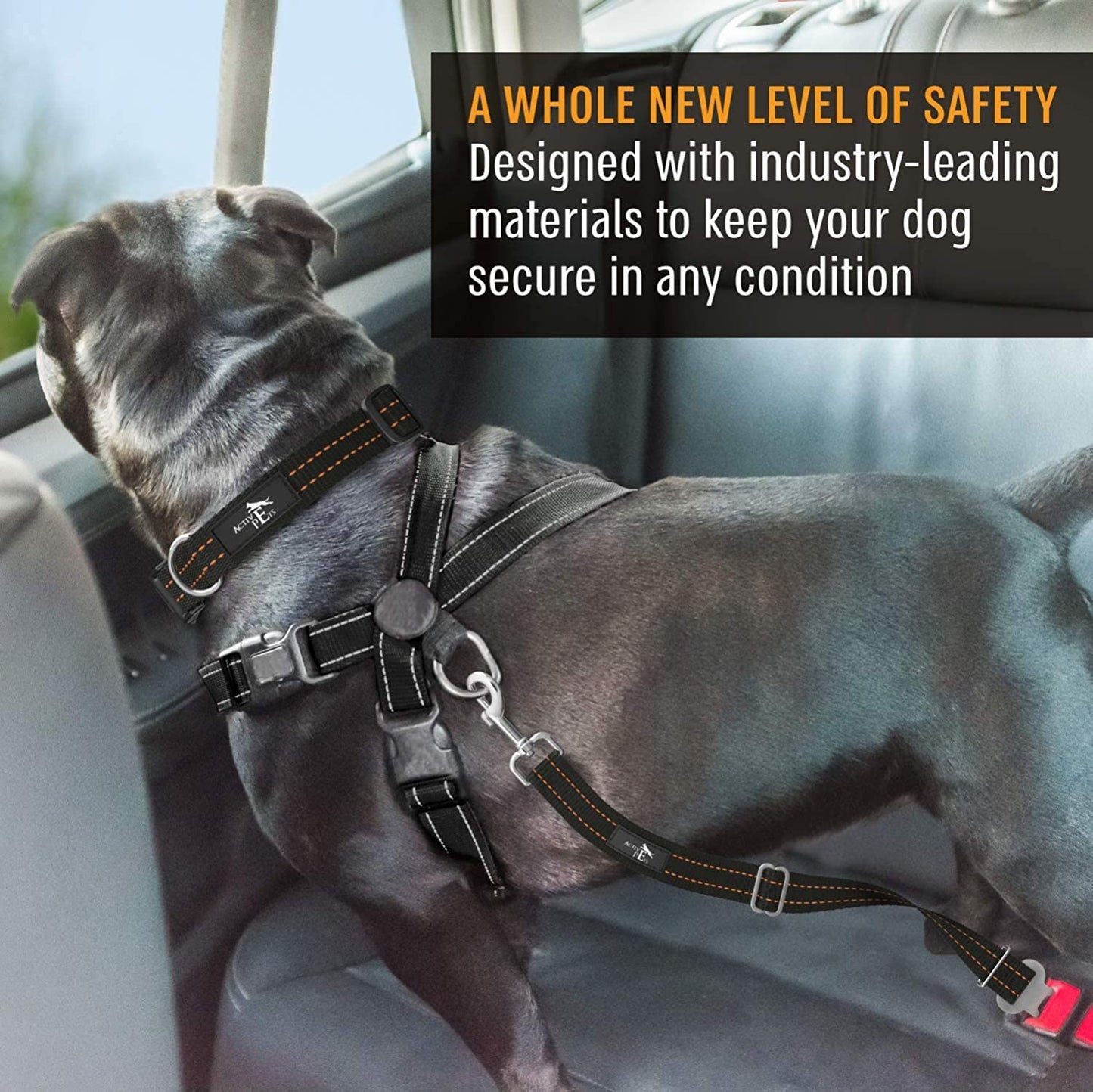 Orange Car Seat Belt for Dogs, Attaches to Harness & Collar, Adjustable 18" - 24" Travel Restraint System Fits Small - Large Pups for Safety & Comfort, Essential Pet Supplies & Accessories