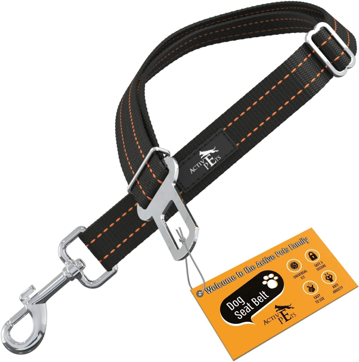 Orange Car Seat Belt for Dogs, Attaches to Harness & Collar, Adjustable 18" - 24" Travel Restraint System Fits Small - Large Pups for Safety & Comfort, Essential Pet Supplies & Accessories
