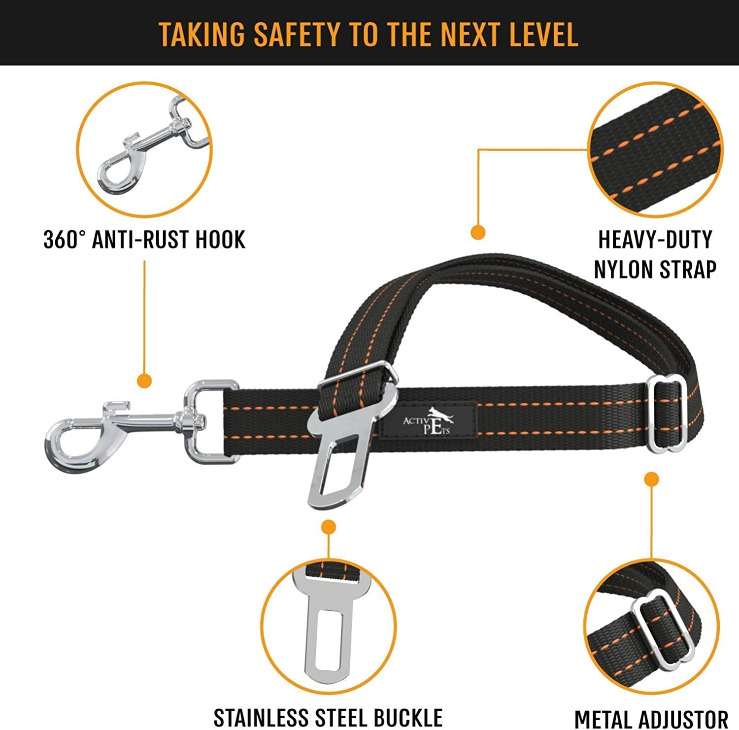 Orange Car Seat Belt for Dogs, Attaches to Harness & Collar, Adjustable 18" - 24" Travel Restraint System Fits Small - Large Pups for Safety & Comfort, Essential Pet Supplies & Accessories